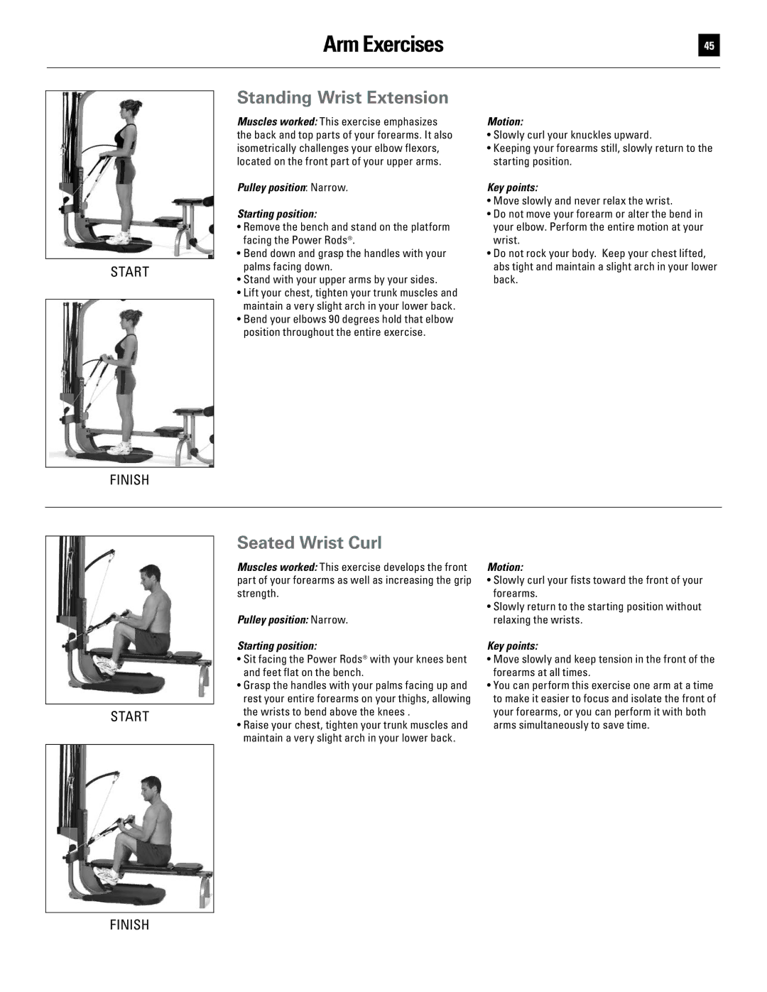 Bowflex 51370 manual Standing Wrist Extension, Seated Wrist Curl 